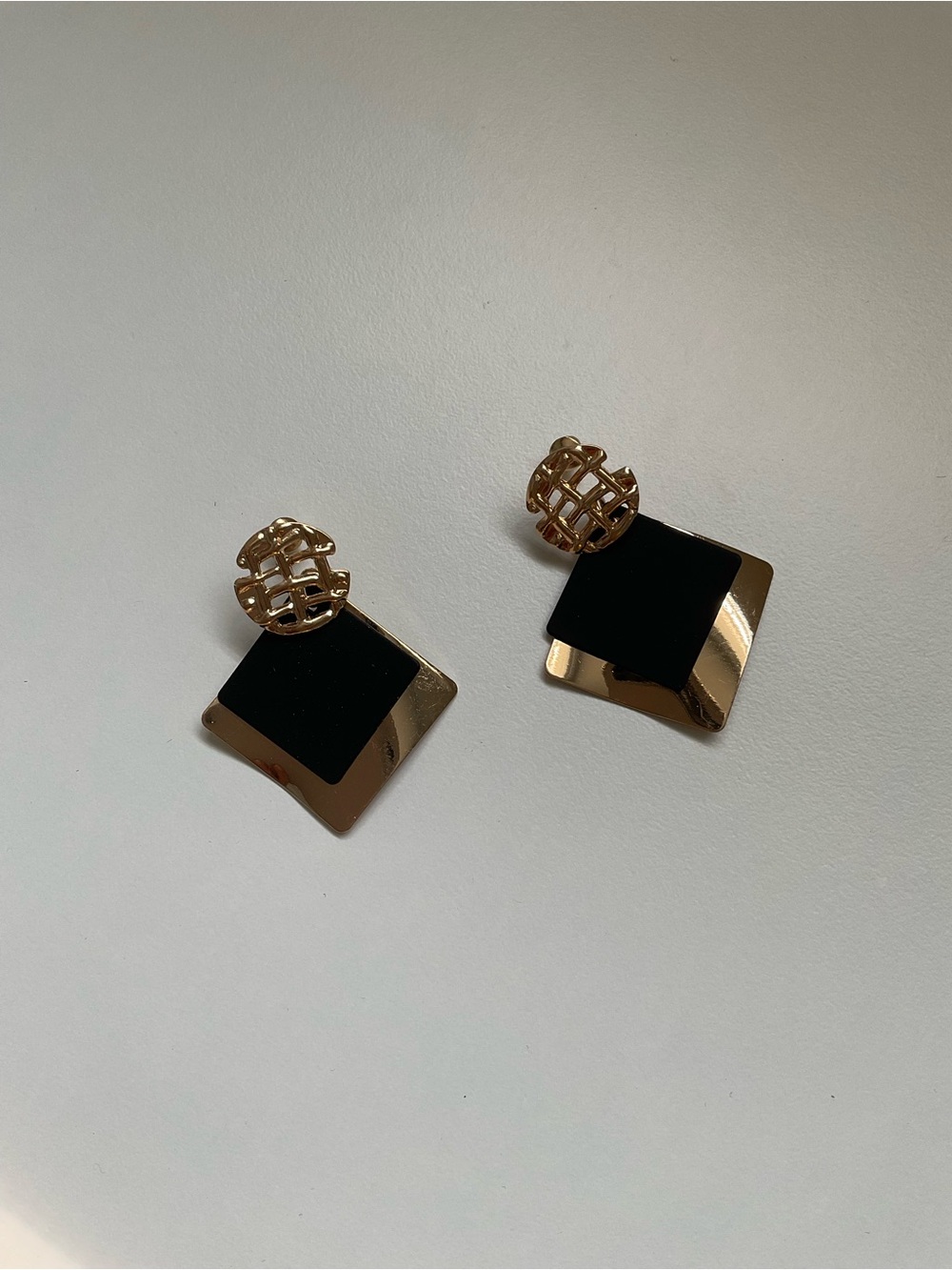 Gold and Black Geometric Drop Earrings - Women Jewelry